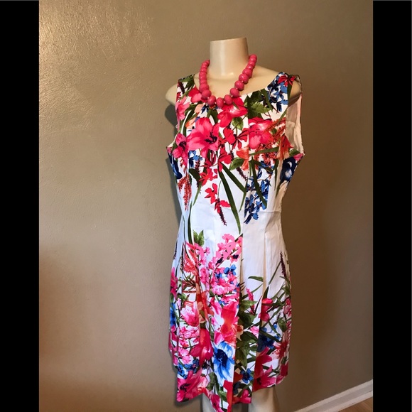 London Times pink/white flowered dress size 14 - Picture 1 of 5